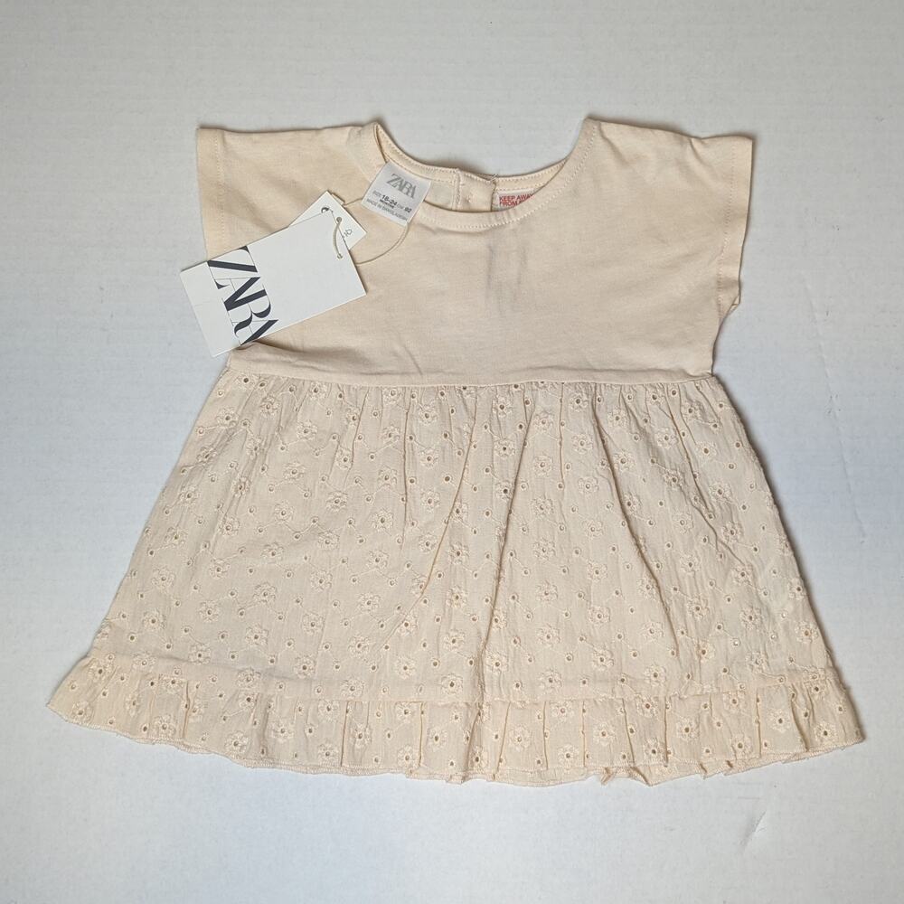 NWT Zara Pinky Peach Eyelet Tunic Shirt Size 18/24m Ruffle Hem